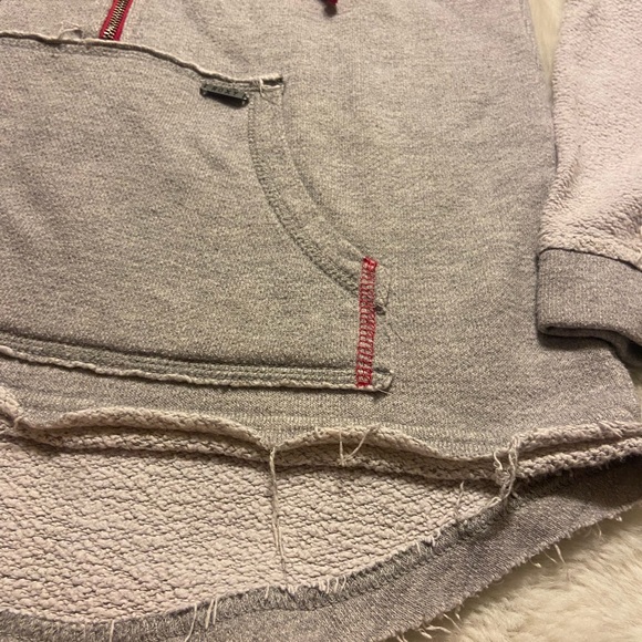ROXY light grey raw hem pullover pink drawstring hoodie Large - Picture 4 of 9